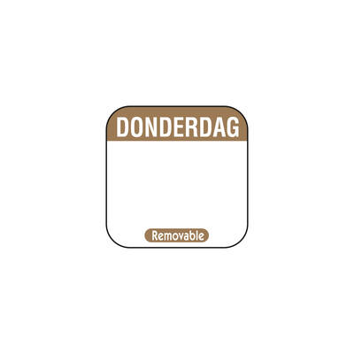 Daglabel 'Donderdag' beschrijfbaar en verwijderbaar 25x25 mm