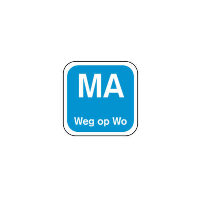 Daglabel 'Ma weg op Wo' afwasbaar 19x19 mm
