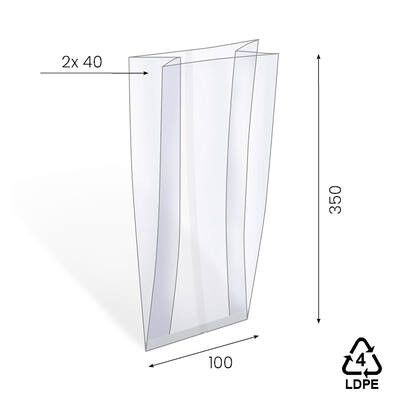 Harmonicazakken LDPE 20 mµ 100+2x40x350 mm
