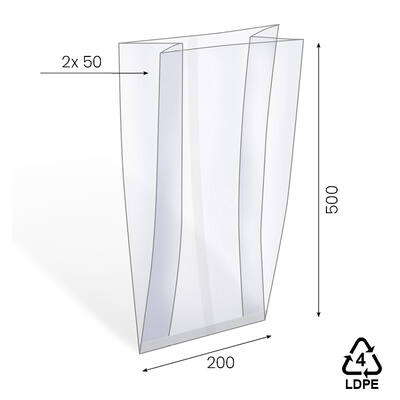 Harmonicazakken LDPE 20 mµ 200+2x50x500 mm